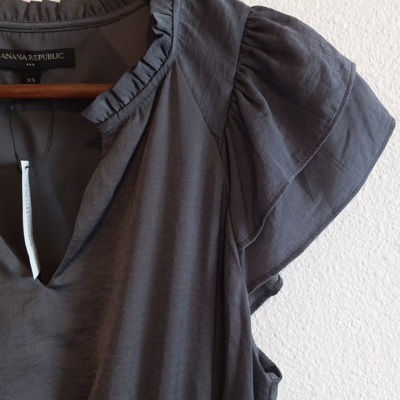 NWT Banana Republic Silver Gray Silky Flutter Sleeve Dress - Picture 2 of 6